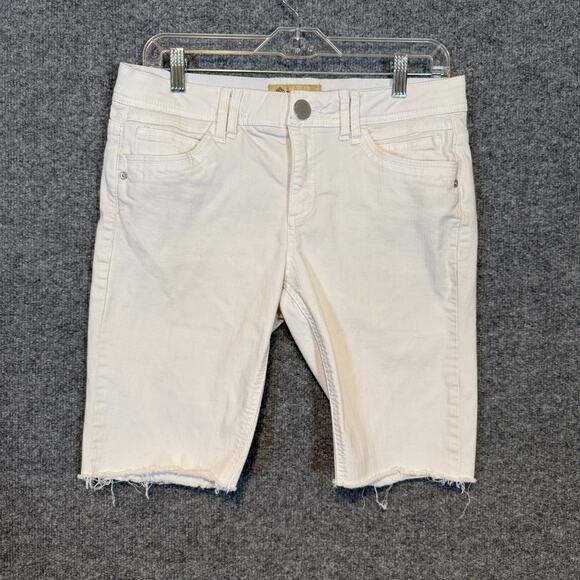 Democracy Shorts Womens 8 White AB Technology Bermuda Denim Jean Jorts Raw Hem - Picture 1 of 7